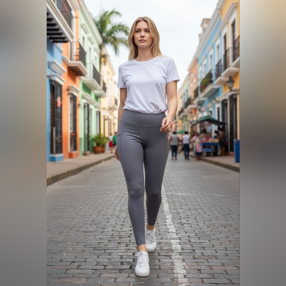 Charm Miles Womens Gray High-Waisted Leggings NWOT XL Side Pockets